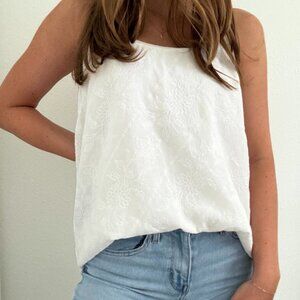 Loft White Embroidered Floral Top